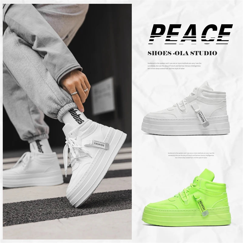 Men's High-Top Casual Sneakers – Fashionable, Lightweight, and Versatile Shoes with Thick Soles for Added Height