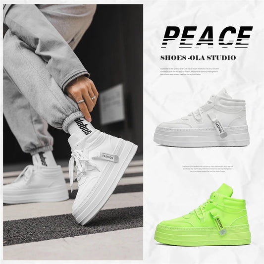 Men's High-Top Casual Sneakers – Fashionable, Lightweight, and Versatile Shoes with Thick Soles for Added Height