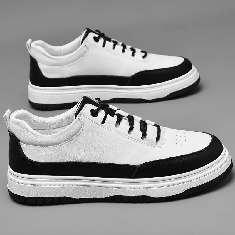 5CM Invisible Height-Increasing Sneakers – Unisex Cowhide Leather Elevator Sports Shoes, Lace-Up Casual Design, Comfortable for Walking